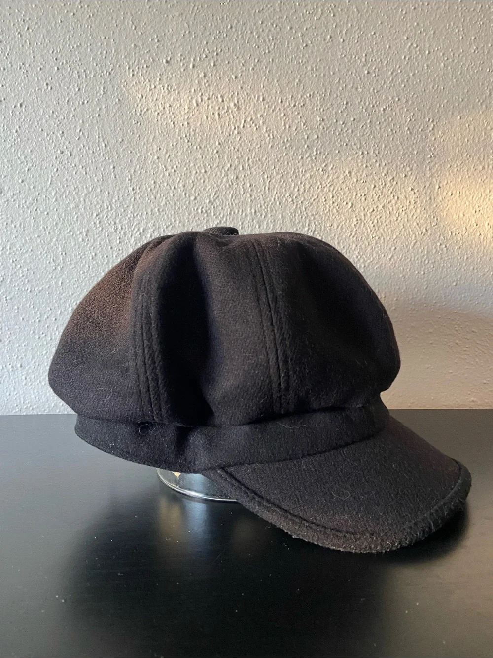 Black Wool Newsboy Cap